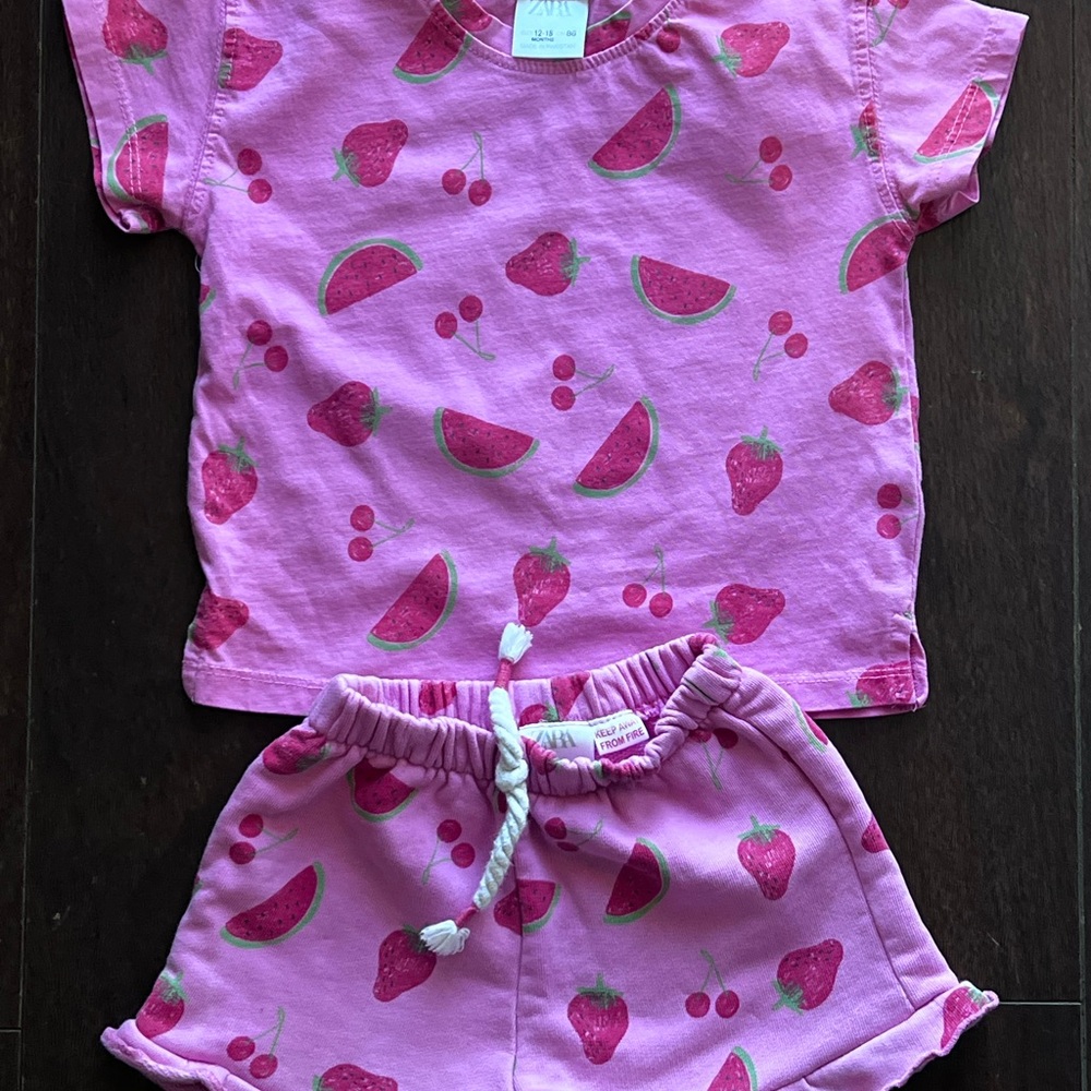 Pink Fruit Print Toddler Set